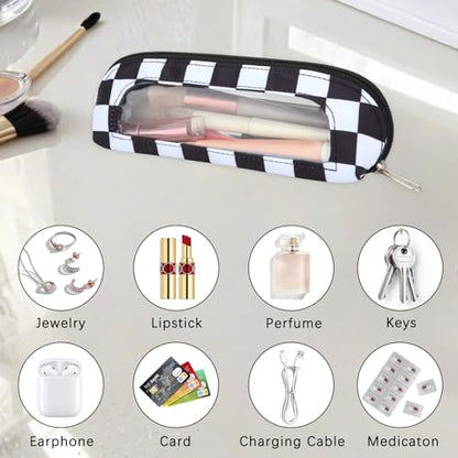 DOB SECHS Small Clear Makeup Bag for Purse Mini Checkered Brush Pouch for Travel Nylon Travel Cosmetic Organizer Pouches Holder Pencil Bag with Zipper Double Sided Clear Make-up Bags - color: Checkered+Clear Winldow