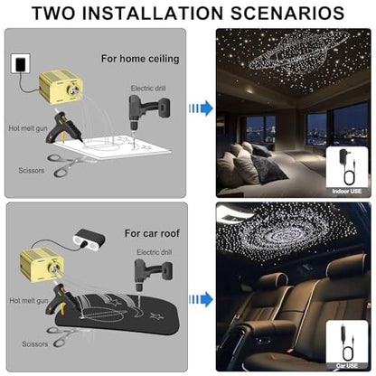 Twinkle Car Starlight Headliner Kit, RGBW 16W 200pcs*0.03in*9.8ft Fiber Optic Star Roof Lights with APP& Remote Controlled, Sound Activated Ceiling Star Lights for Home/Car Decor - size: Standard+200pcs*0.03in*9.8ft