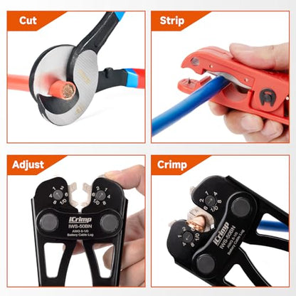 iCrimp Battery Cable Lug Crimping Tool for 8, 6, 4, 2, 1, 1/0 AWG