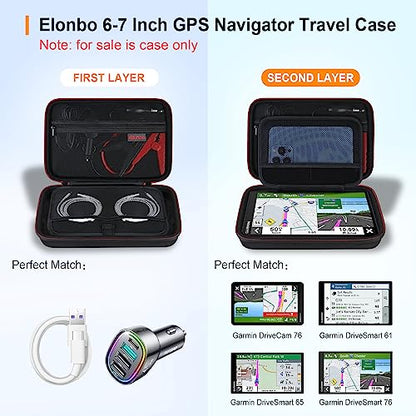 Elonbo GPS Carrying Case for 6-7 Inch Garmin DriveSmart 76/66/65/61, DriveCam 76, Garmin RV 780/795/dezl OTR700/OTR610 Garmin Catalyst GPS Navigator System, Pocket Fits Car Charger USB Cable,Black - color: Black--6-7 Inch GPS