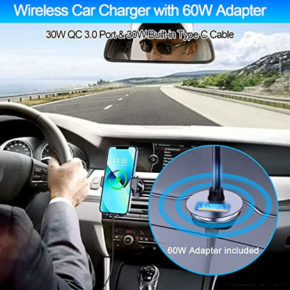 Wireless Car Charger Mount for Samsung Galaxy Z Fold 8 7,15W Fast Charging - color: Black-With 60W Car Charger