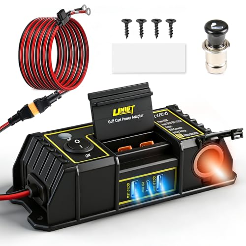 UNIGT Golf Cart USB Charging Port, 12V Cigarette Lighter Adapter & QC 3.0 USB Phone Charger & 2 XT60 Port, Safe Charging Easy Installation, Multi Plug Outlet for Club Car/Yamaha/EZGO