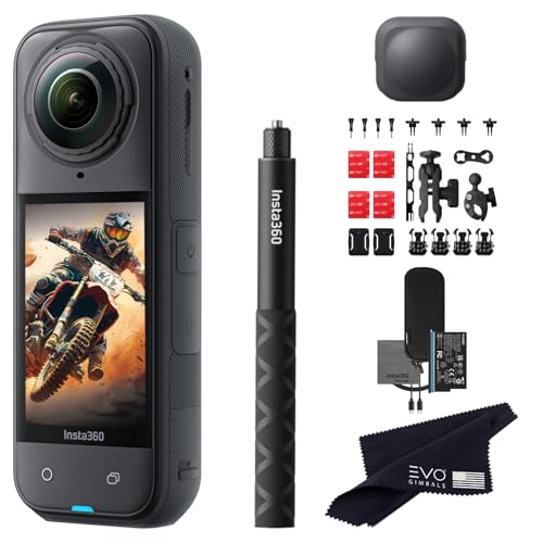 Insta360 X5 Motorcycle Bundle-8K Waterproof 360 Action Camera with 1/1.28" 48MP Sensors, 8K 360 HDR Video, 72MP, 4K Single-Lens |Bundle Includes Motorcycle Bundle, Selfie Stick, Lens Cap (No Card) - style: No Card