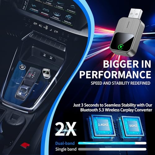 Wireless CarPlay Adapter-2025 Upgrade Built-in Wired CarPlay to Car Play Wireless Easy Use Plug&Play Fast Stable Connection Mini USB&Reset Button Design for Cars After 2016 (Only for iPhone)