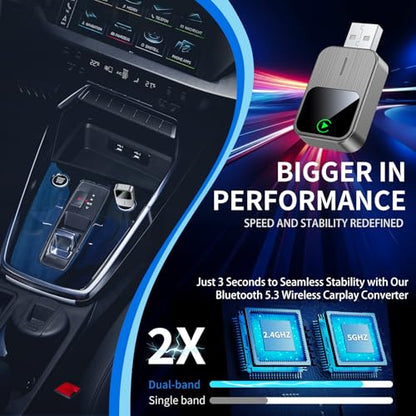 Wireless CarPlay Adapter-2025 Upgrade Built-in Wired CarPlay to Car Play Wireless Easy Use Plug&Play Fast Stable Connection Mini USB&Reset Button Design for Cars After 2016 (Only for iPhone)