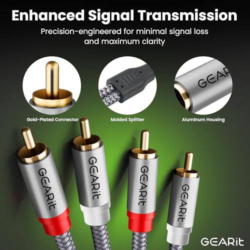 GEARit RCA Cables 1ft OFC, RCA Cables Car Audio with Dual Shielding & Gold-Plated Connectors, RCA Cable for Subwoofer Cable, Hi-Fi System, Amplifier, Active Speakers, Gaming Consoles - size: 1 Feet