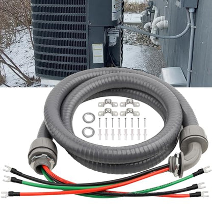 1/2Inch Power Whips Assembly, 6FT Nonmetallic Liquid Tight Flexible Conduit Wire with 3 Conductors 10 Gauge THHN Electrical Wires, A/C Hook-up Whip Kit Electrical Wire(6FTx1/2Inch) - color: Teminal, size: 6 ft