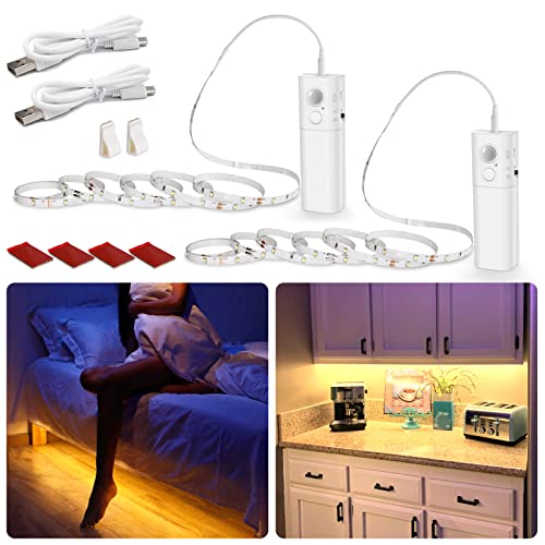 WOBANE Rechargeable Motion Sensor Strip Light, Warm White LED Closet Lights - color: Warm White, size: 2*6.56ft White