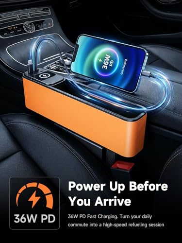 Elecshion Car Seat Gap Filler Organizer with 69W Retractable Car Charger