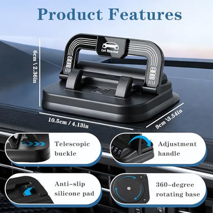 Car Phone Holder 360 Degree Rotation, 2-in-1 Dashboard Phone Holder & Parking Number Plate, Suction Cup Phone Mount with Anti-Slip Silicone, Adjustable Horizontal Vertical for All Phone