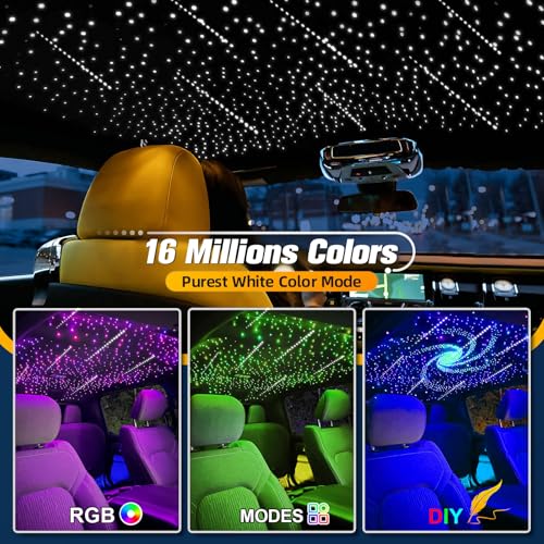 Meteor 6W Mini Size Twinkle Starlight Headliner Kit with Shooting Star, 550pcs*0.03in*9.8ft Fiber Optic Lights, Bluetooth APP/Remote Control/Music Effect, RGBW Starlight for Car Roof Ceiling - size: 550pcs*0.03in*9.8ft (Meteor)
