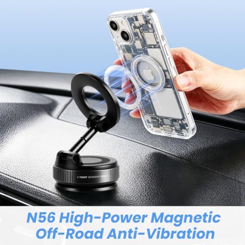 2026 Upgraded Vacuum Magnetic Car Phone Holder Mount [85 LBS Strongest Suction] 360° Adjustable Magnetic Phone Holder, Foldable Car Mount for All cellphones