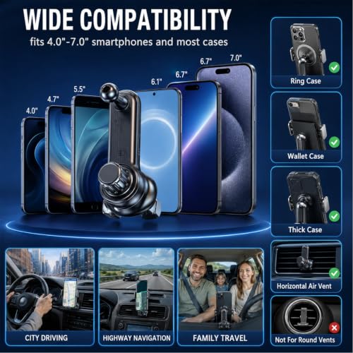 car phone holder vent mount,vent phone mount for car,car vent holder,car phone holder vent,vent phone holder,360-Degree Flexible Rotation Design,For Car Compatible With Iphone,Samsung,All 4–7” Phones