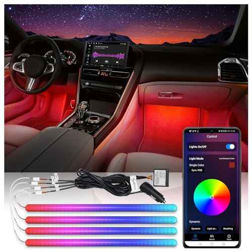 ATOTO Car LED Lights, Smart Interior Lights with App Control, 160 LEDs RGB Inside Car Lights with DIY 21 Music Modes 16 Million Color Switching-Independent Control of Front and Rear, CI-FLT01