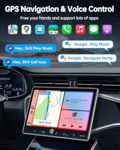 PLZ Single Din Car Stereo Wireless Apple Carplay Android Auto Radio, 10.1" Car Play Touch Screen, Bluetooth 5.3 Car Audio Receiver, 4.2 Channel 240W, Subwoofers, Backup Camera, Navigation, FM/AM, SWC - size: 10.1"