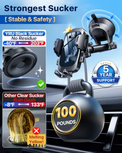 YRU [True Upgrade for Safety Car Phone Holder Mount [Patent & Military-Grade] Dashboard Cell Phone Holder for Car Vent Windshield Phone Stand for iPhone 17 16 15 14 Pro Max Truck Samsung, Black Blue - color: Black Blue