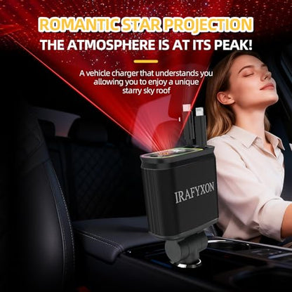 Retractable Car Charger with 31-Inch Cables 4 in 1 Fast Car Charger USB C Car Adapter with Starry Sky Light for iPhone 17 16 15 14 Car Accessories Gifts for Men Women Drivers (Black) - color: BLACK