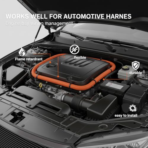 Automotive Split Wire Loom Braided Cable Sleeve, High Temperature 300°F Heat Resistant & Flame Retardant, Self-Wrapping Wire Harness Protector Car Cable Management (Black, 1/2"-50Feet) - color: Black, size: 1/2"-50Feet