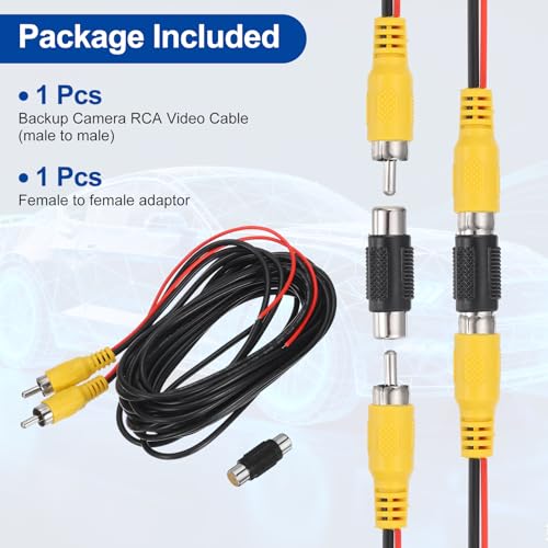 MECCANIXITY Backup Camera RCA Video Cable, 8m/26.24ft RCA Car Rear Reverse Camera Video Extension Cable & Detection Wire for Truck Bus SUV, Male to Male, with Female to Female Coupler - size: 8m/26.24ft