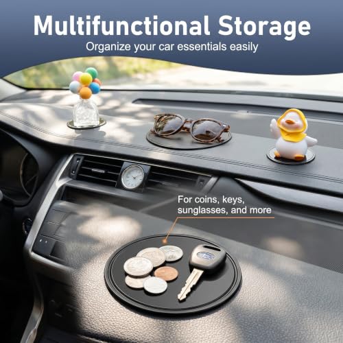 2 PCS Car Dashboard Non Slip Mat, High-tensile PU Washable Center Console Storage Pads for Phone & Keys, Stable Self-adhesive Mounting Pads, Universal Interior Accessories for Cars (Black)
