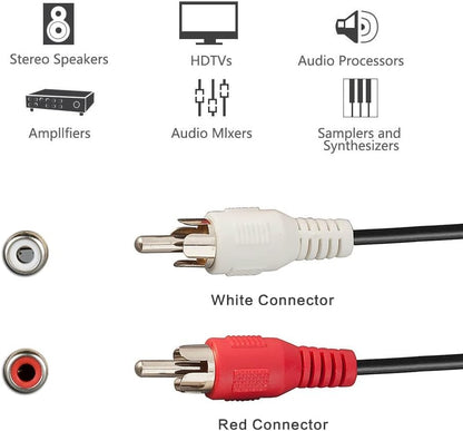 TENINYU 12 Feet AV Extension Cable RCA Stereo Audio Cable, 2RCA Male to 2RCA Female Audio Extension Cable Red/White Connectors 12FT - size: 12FT