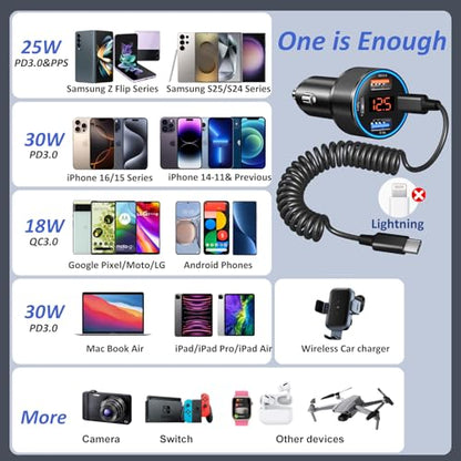 Car Charger USB C, 65W Multi Port Dual 12V Cigarette Lighter USB Charger - color: Black, size: 1-Pack
