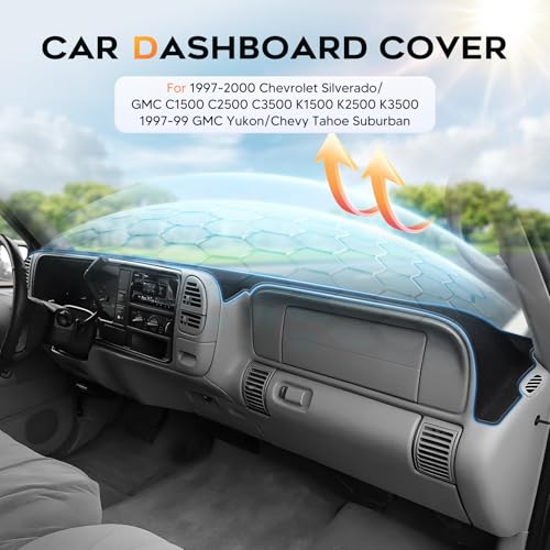 CARTIST Black Dash Cover for 1997-2000 Chevy Chevrolet Silverado&GMC C/K 1500 2500 3500,1997-1999 Tahoe Yukon Suburban Anti-Slip UV Protection Dashboard Cover Mat - color: 2)97-20 Silverado(Black)