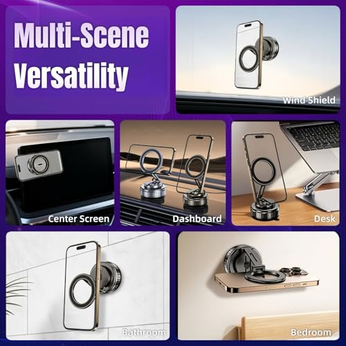 Magnetic Vacuum Car Phone Holder 360° Adjustable Foldable - color: Silver, size: GY-15B