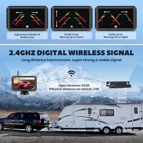Wireless Backup Camera With 5" Monitor, RV Solar Back Up Camera Systems HD 1080P Monitor With Video Recording, Rechargeable Infrared Night Vision Rear View Cameras For RVs Car Truck Trailer Pickup Van