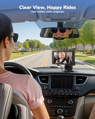 Baby Car Camera Monitor | 5" 1080P IPS Suction Cup Screen - 360° Rotation IR Night Vision 3X Zoom - USB Powered Headrest Mount for Baby Car Cam - size: 5-inch + Single Camera