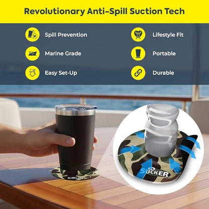 Lil Sucker Suction Cup Holder – Universal Drink Holder for Paddle Board, Kayak, ATV & Boat – Clip-On Coffee Anti-Spill - Camo Pack of 2 - color: Camo