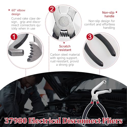 Electrical Disconnect Pliers, Electrical Connector Separator, Electrical Disconnect Pliers for Cars 60 Degree,37980, Automotive Fuel Line Petrol Pipe Removal Tools, Push Tab Plugs Style - style: 60 Degree Pliers+Separator