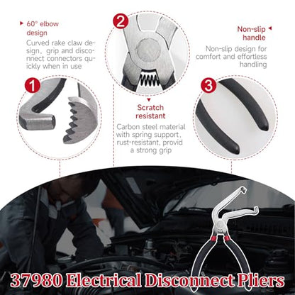 Electrical Disconnect Pliers, Electrical Connector Separator, Electrical Disconnect Pliers for Cars 60 Degree,37980, Automotive Fuel Line Petrol Pipe Removal Tools, Push Tab Plugs Style - style: 60 Degree Pliers+Separator