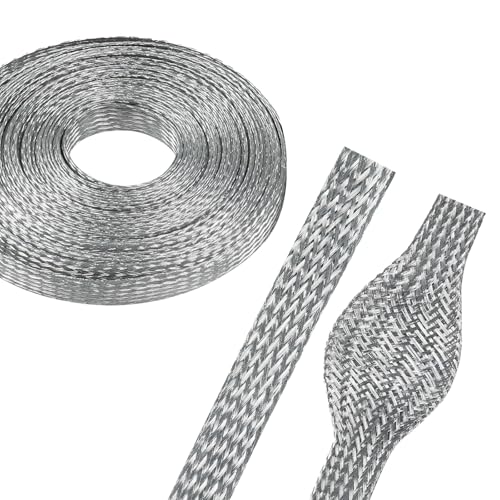 5/16" Wide Tinned Copper Braided Metal Wire Shielding Sleeve Ground Strap Automotive Flat Mesh Flexible Expandable Sheath (8mm ID-42ft) - size: 5/16 in Wide(0.20 in Dia)-42ft