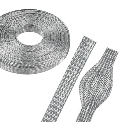 5/16" Wide Tinned Copper Braided Metal Wire Shielding Sleeve Ground Strap Automotive Flat Mesh Flexible Expandable Sheath (8mm ID-42ft) - size: 5/16 in Wide(0.20 in Dia)-42ft