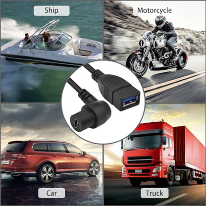 Duttek USB 3.0 to Type C Waterproof Extension Cable, Flush Mount, 1FT/30CM, for Car, Boat, Motorcycle - style: 90 Degree USB C Female to USB Female