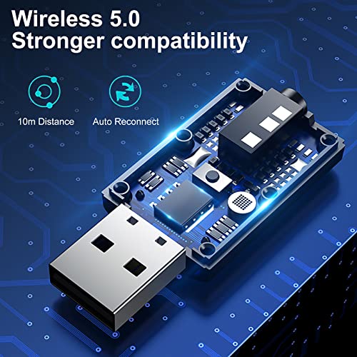 NETVIP Bluetooth 5.0 2-in-1 Transmitter and Receiver, Low Latency USB Bluetooth Audio Adapter for TV, Car, Home Stereo, Speaker, Smart TV, Tablet, Smartphone, Desktop, Headphones