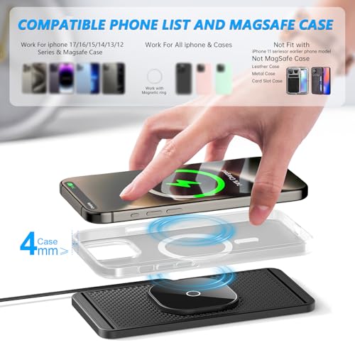 Magnetic Wireless Charger for Toyota Tacoma 2024 2025 2026 for Toyota 4Runner 2025 2026 15W Fast Wireless Car Phone Charger Pad Non-Slip Phone Holders for iPhone 17/16/15/14/13/12
