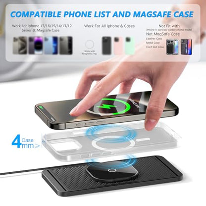 Magnetic Wireless Charger for Toyota Tacoma 2024 2025 2026 for Toyota 4Runner 2025 2026 15W Fast Wireless Car Phone Charger Pad Non-Slip Phone Holders for iPhone 17/16/15/14/13/12