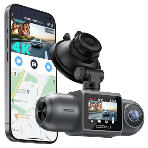 COOAU D30S 4K Dash Cam with GPS Wi-Fi, Front and Inside Dual 2.5K 1080P, Uber Car Camera with Infrared Night Vision, Supercapacitor, 4 IR LEDs, G-Sensor, Parking Mode, Loop Recording