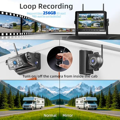 ZEROXCLUB Magnetic Wireless Backup Camera: 7" HD 1080P DVR Monitor with 2 Rear View, 2 Side View Cameras, IR Night Vision, Portable Rechargeable Camera for RV/Trailer/5 Wheels/Camper BC704 - size: 7" 4-Cam