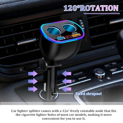 Ankuee Car Cigarette Lighter Splitter, 12/24V 2-Socket Vehicle Charger Adapter with Voltmeter QC3.0 ＆ USB Port 2.4A, Automotive Charging Accessories for GPS Dash Cam Phone, Universal Fit