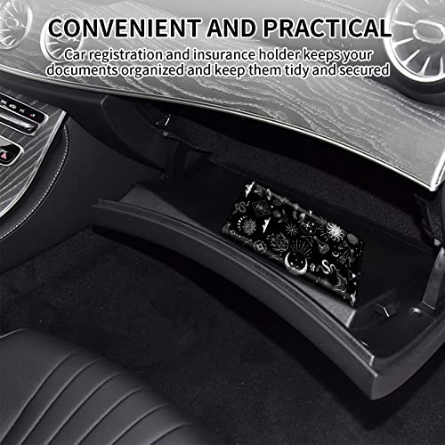 Car Registration and Insurance Card Holder, Premium PU Leather Vehicle Wallet Cover for Glove Box Car Organizer Drivers License / Cards / ID Essentials Document Holder, Astrology Celestial Theme - color: Astrology Celestial Theme