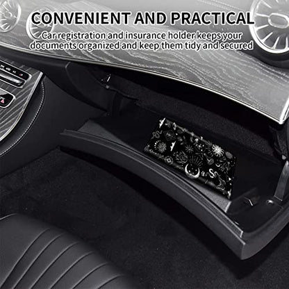 Car Registration and Insurance Card Holder, Premium PU Leather Vehicle Wallet Cover for Glove Box Car Organizer Drivers License / Cards / ID Essentials Document Holder, Astrology Celestial Theme - color: Astrology Celestial Theme
