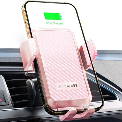 Wireless Car Charger, JOYMASS 15W Fast Charging Auto Clamping Car Charger Cell Phone Holder Mount Vent for iPhone 15 14 13 12 Mini Pro Max, Samsung Galaxy S24 Ultra S23 S22 S21+ Note 20, etc - Pink - color: PINK