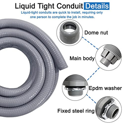 1-1/4inch 50FT Electrical Conduit Kit,Liquid-Tight Conduit and Connector - size: 1-1/4IN,50FT