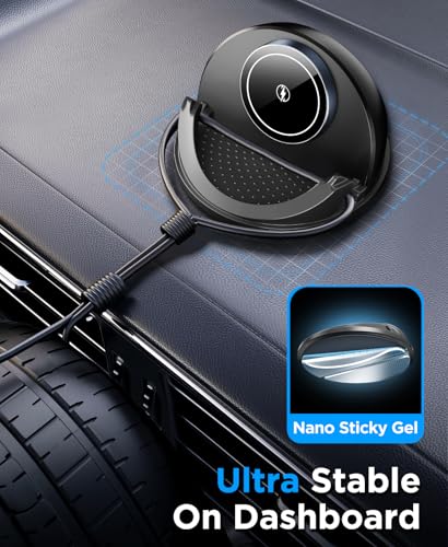 Beeasy 15W Qi Wireless Car Charger for Dashboard, Built‑in Cooling Fan, Nano Sticky Gel Non‑Slip Car Phone Holder, Wireless Car Charger Mount for iPhone Samsung Android Smartphones