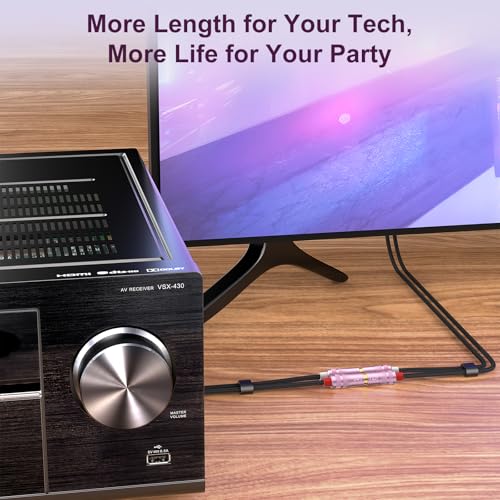 J&D 2 RCA Extension Cable, Nylon Braided 2 RCA Male to Female Stereo Audio Extension Cable, Gold Plated Connector for Speaker, TV, Amplifier, Audio Mixer, 3 feet - size: 3 feet