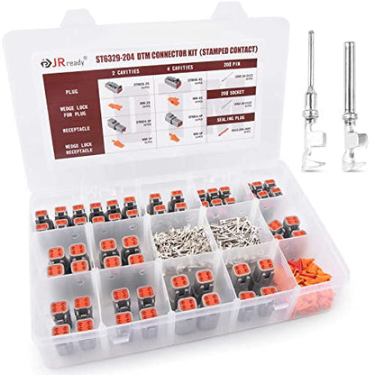 JRready ST6329-204 Deutsch DTM Connector Kit (2Pin 16Sets,4Pin 14Sets）Waterproof Deutsch DTM Connector with 20# Stamped Contacts 16-22 AWG Terminals Pins Seal Plugs DTM Connector(Gray) - size: DTM 2 4PIN(16/14SETS)