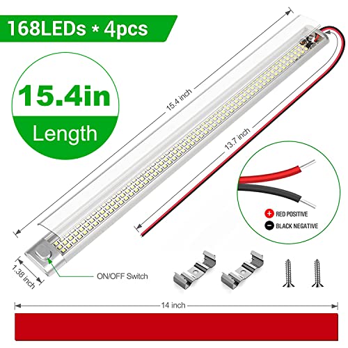 CT CAPETRONIX 12v LED Interior Light Bar, 15.4IN 168LEDs 1700LM 10W, DC 12v Volt led Strip Lights with Switch, for Enclosed Cargo Trailer Car RV Van Truck Lorry Camper Boat Caravan Motorhome (4Pcs) - size: 168LEDs-4PCS